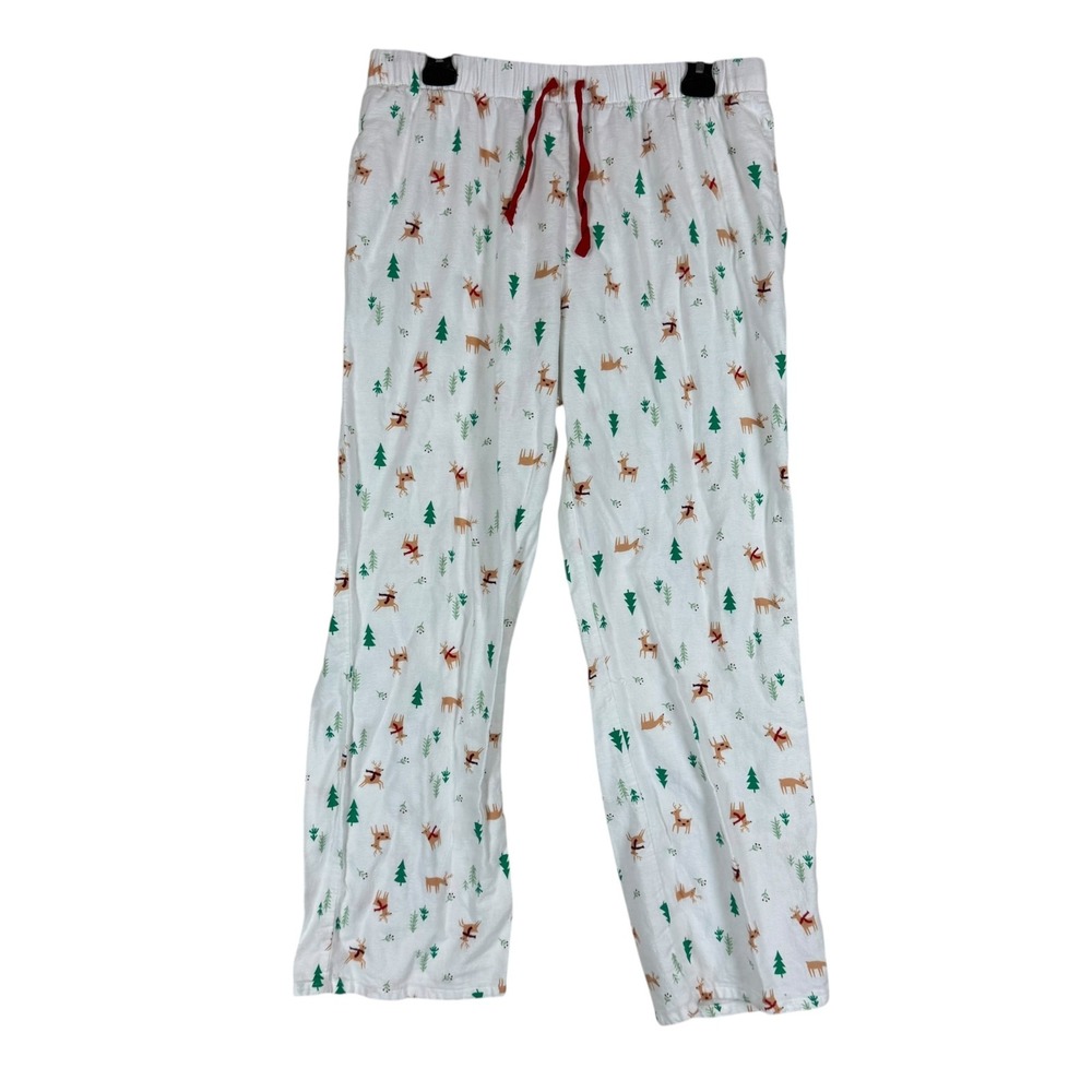 Sonoma Goods For Life Pajama Pants Womens L White Reindeer Flannel Christmas